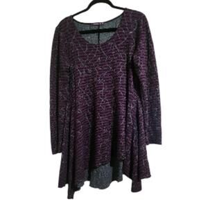 Cut.loose Womens Knit Tunic Top S Purple Black Striped Lagenlook Fall Asymmetric